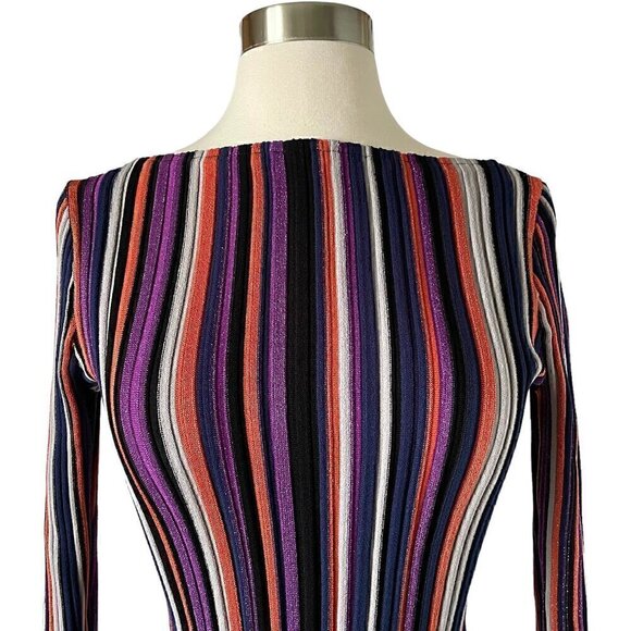 Ronny Kobo Jessica Metallic Stripe Long Sleeve Bodycon Mini Dress M Multi - Picture 3 of 8